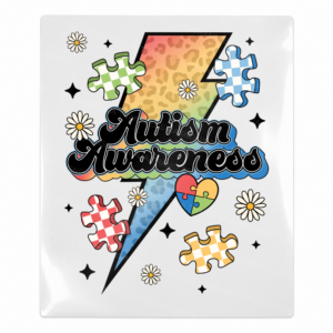 Autism Awareness lightning bolt Activist and Awareness UV Transfer with colorful puzzle print