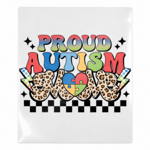 Proud Autism Mom Activist and Awareness UV Transfer with leopard print and puzzle details