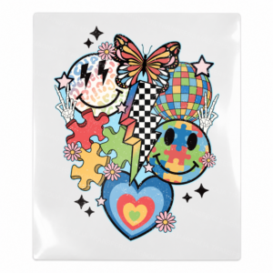 Pastel autism collage heart Activist and Awareness UV Transfer with puzzle and butterfly details