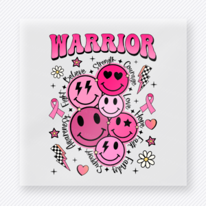 Warrior smiley pink ribbon activist and awareness DTF transfer with stacked faces
