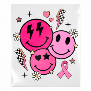 Pink ribbon smiley faces Activist and Awareness UV Transfer with hearts and flowers