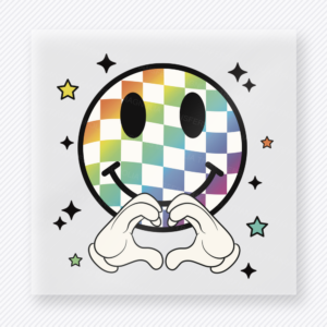 Checkered smiley heart hands activist and awareness DTF transfer