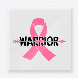 Warrior Pink Ribbon Arrow activist and awareness DTF transfer mockup with pink awareness ribbon with Warrior lettering and arrow strike-through