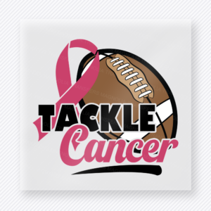 Tackle Cancer Football activist and awareness DTF transfer mockup with football with pink ribbon and Tackle Cancer wording