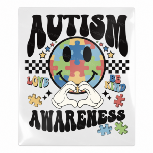 Autism Awareness Be Kind smiley Activist and Awareness UV Transfer with colorful puzzle face