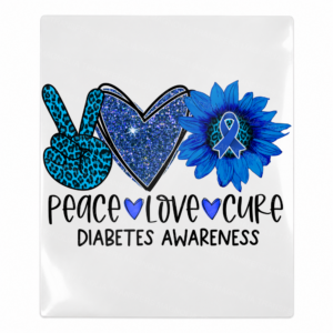 Peace Love Cure diabetes sunflower Activist and Awareness UV Transfer with blue ribbon and sunflower