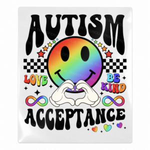 Autism Acceptance love be kind Activist and Awareness UV Transfer with rainbow smiley face