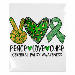 Peace Love Cure cerebral palsy leopard Activist and Awareness UV Transfer with green ribbon and leopard heart