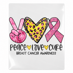 Peace Love Cure breast cancer leopard Activist and Awareness UV Transfer with pink ribbon and leopard heart