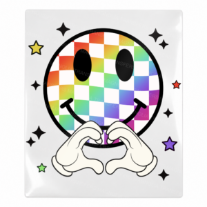 Autism acceptance checker smiley Activist and Awareness UV Transfer with heart hands gesture