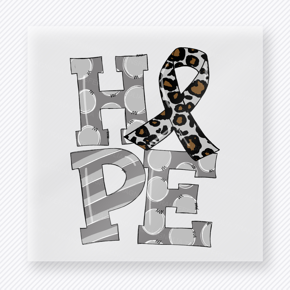 Hope Gray Ribbon activist and awareness DTF transfer mockup with gray Hope lettering with matching awareness ribbon