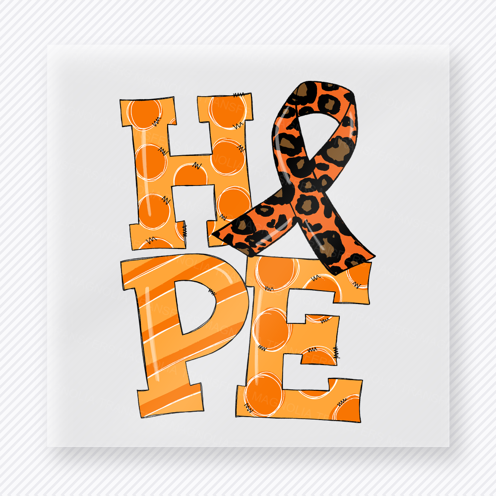Hope Orange Ribbon activist and awareness DTF transfer mockup with orange Hope lettering with matching awareness ribbon