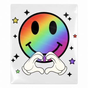 Rainbow smiley heart hands Activist and Awareness UV Transfer with colorful face and stars