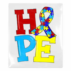 Hope puzzle ribbon primary Activist and Awareness UV Transfer with red blue and yellow lettering