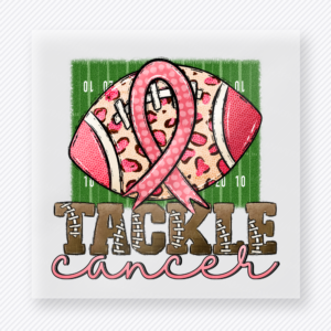 Tackle Cancer Football Pink Ribbon activist and awareness DTF transfer mockup with football with pink ribbon and Tackle Cancer wording