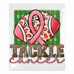 Tackle Cancer football ribbon Activist and Awareness UV Transfer with leopard ribbon and field background