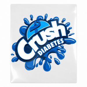Crush Diabetes splash Activist and Awareness UV Transfer with blue lettering and ribbon accent