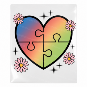 Puzzle heart rainbow Activist and Awareness UV Transfer with daisies and star accents