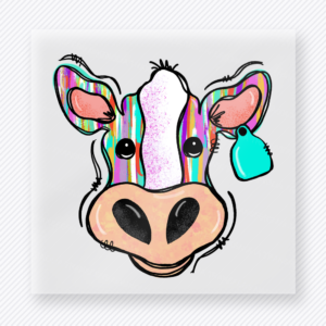 Colorful Cow With Ear Tag Animals & Pets DTF transfer mockup