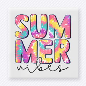 Summer Vibes beach and summer DTF transfer with colorful tie-dye lettering