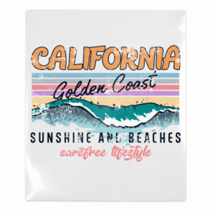 California Golden Coast Sunshine And Beaches Carefree Lifestyle Beach & Summer UV transfer with sunshine accents, coastal beach artwork