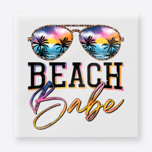 Beach babe beach and summer DTF transfer with tropical sunglasses and palm tree reflection