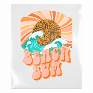 Beach Bum Leopard Sun Beach & Summer UV transfer with coastal beach artwork, leopard print accents