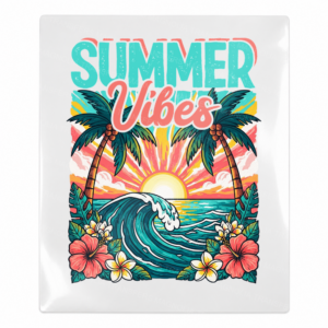 Summer Vibes Tropical Wave Beach & Summer UV transfer with summertime lettering, wave accents
