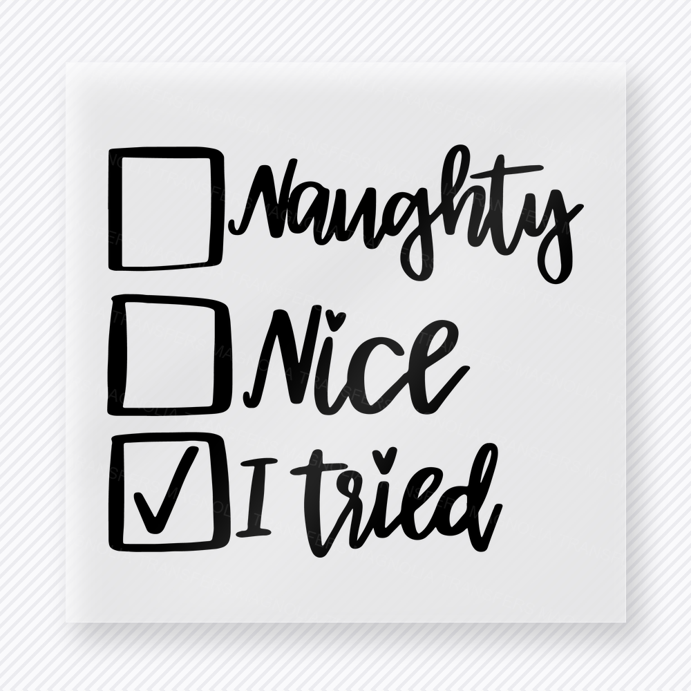 Naughty Nice I Tried Christmas DTF Transfers