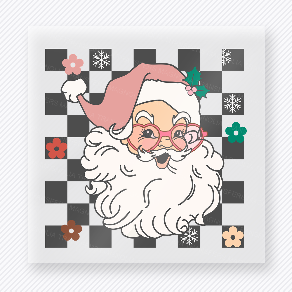 Santa Checkerboard Floral Christmas DTF Transfers