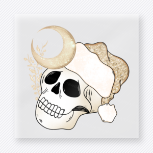 Santa Skull Christmas DTF transfer featuring skull wearing Santa hat with moon detail