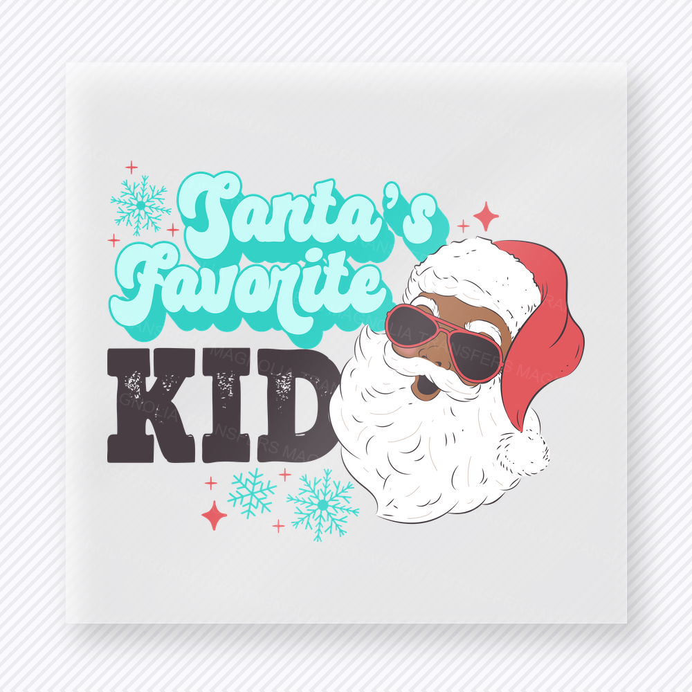 Santa's Favorite Kid Teal Snowflakes Christmas DTF Transfers