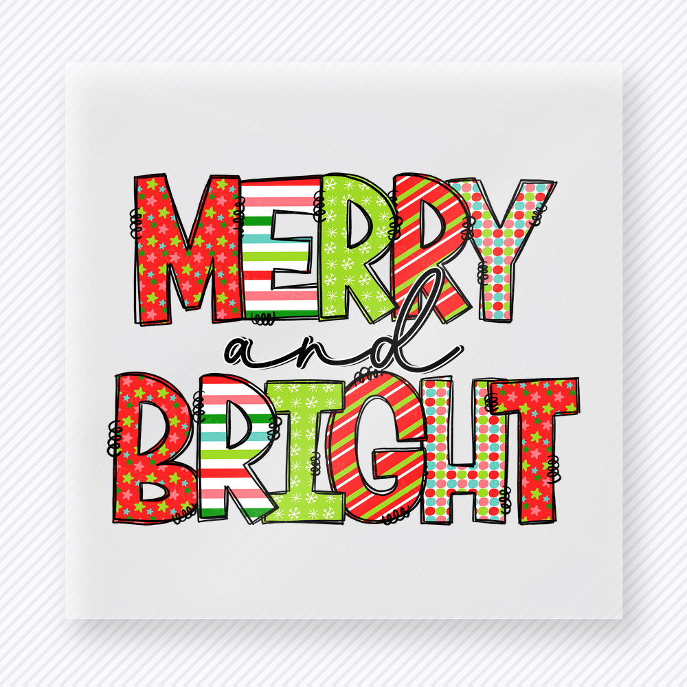 Merry And Bright Christmas Lights Christmas DTF Transfers