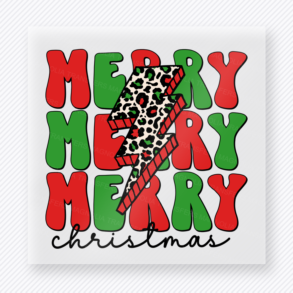Merry Merry Merry Christmas Santa Hat Lightning Christmas DTF Transfers