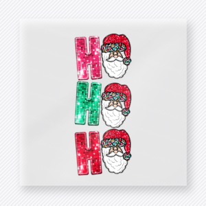 Ho Ho Ho Santa Stack Christmas DTF transfer featuring stacked Ho Ho Ho lettering with Santa faces