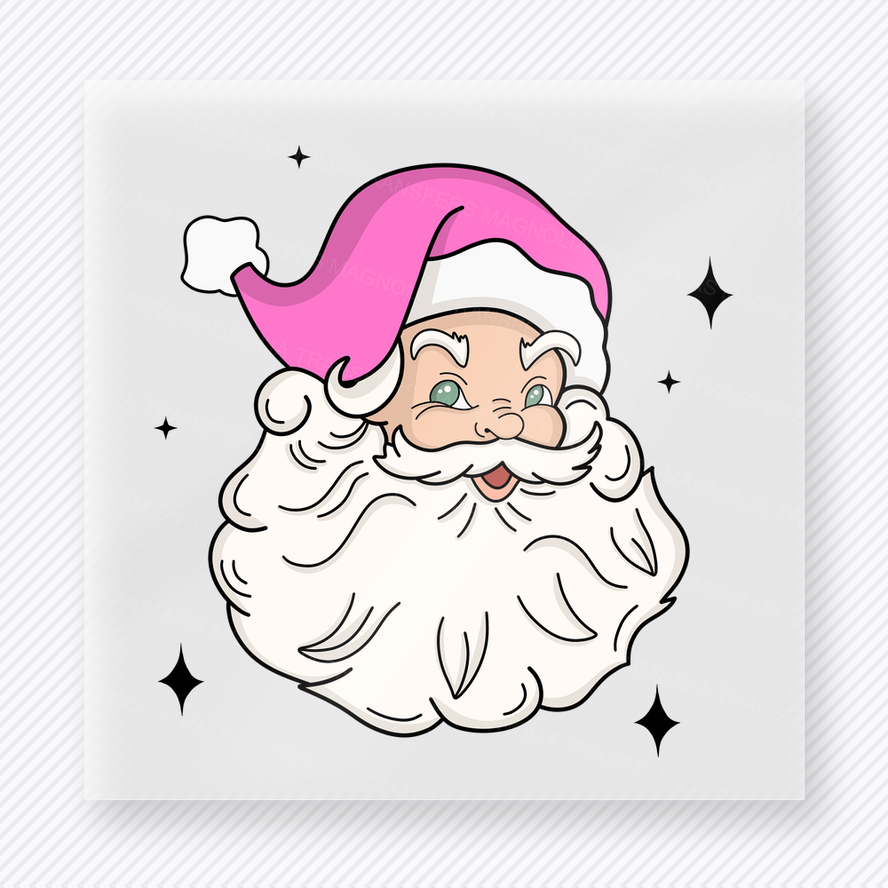 Pink Santa Face Christmas DTF Transfers