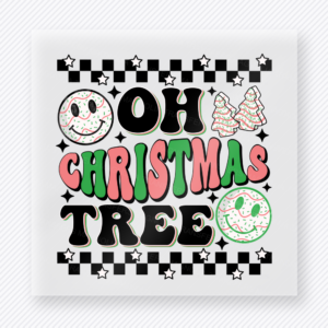 Ooh Christmas Tree Smiley Checkerboard Christmas DTF Transfers