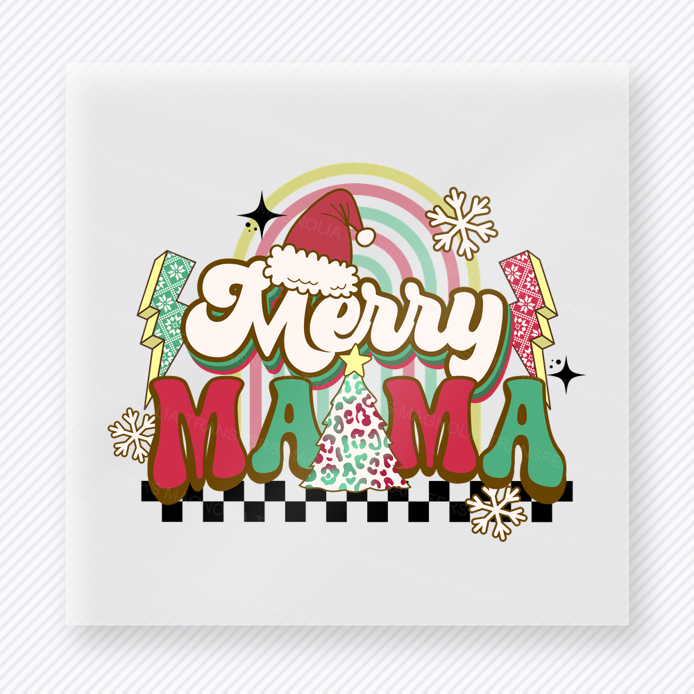 Merry Mama Retro Rainbow Christmas DTF Transfers