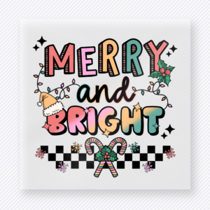 Merry And Bright Candy Cane Christmas DTF Transfers