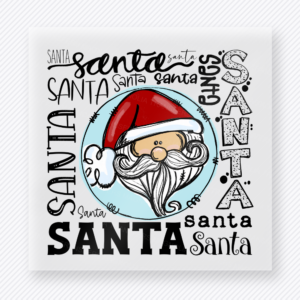Santa Word Collage Christmas DTF transfer featuring Santa face surrounded by Santa word collage typography