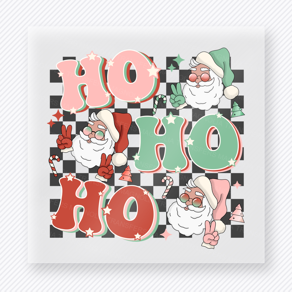 Ho Ho Ho Santa Checkerboard Bring Festive Christmas DTF Transfers