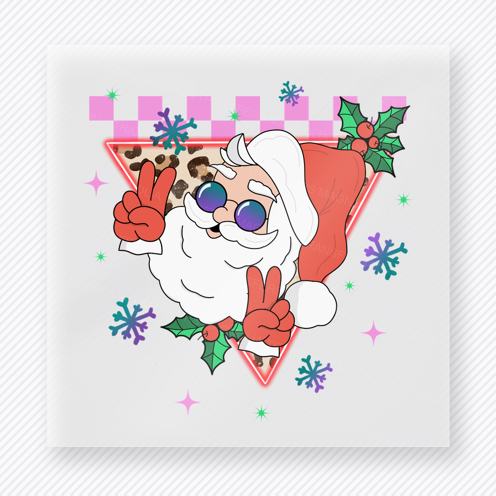 Pink Retro Santa Peace Sign Bring Festive Christmas DTF Transfers