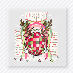 Merry And Bright Plaid Disco Reindeer Christmas DTF Transfers
