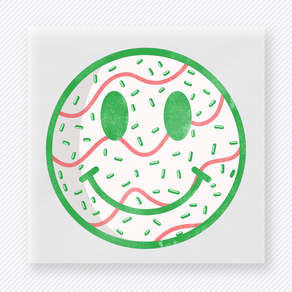 Green Sprinkle Smiley Face Christmas DTF Transfers