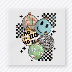 Checkerboard Smiley Ornaments Bring Festive Christmas DTF Transfers