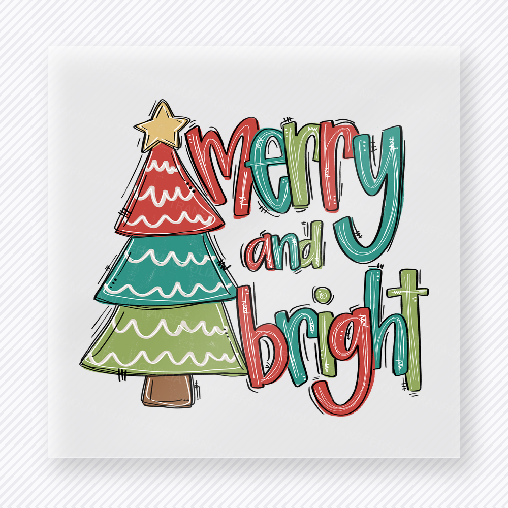 Merry And Bright Tree Bring Festive Christmas DTF Transfers