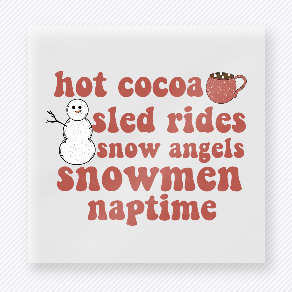 Hot Cocoa Sled Rides Snow Angels Bring Festive Christmas DTF Transfers
