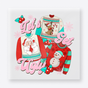 Tis So Ugly Sweater Collage Christmas DTF transfer with holiday sweater graphics