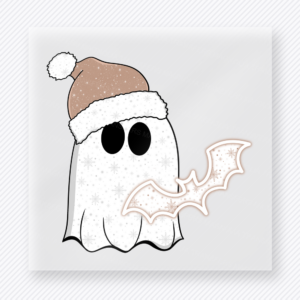 Santa Hat Ghost Christmas DTF transfer with ghost, Santa hat, and bat wings