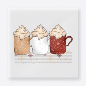 Hot Cocoa Trio Christmas DTF transfer with three festive cocoa mugs